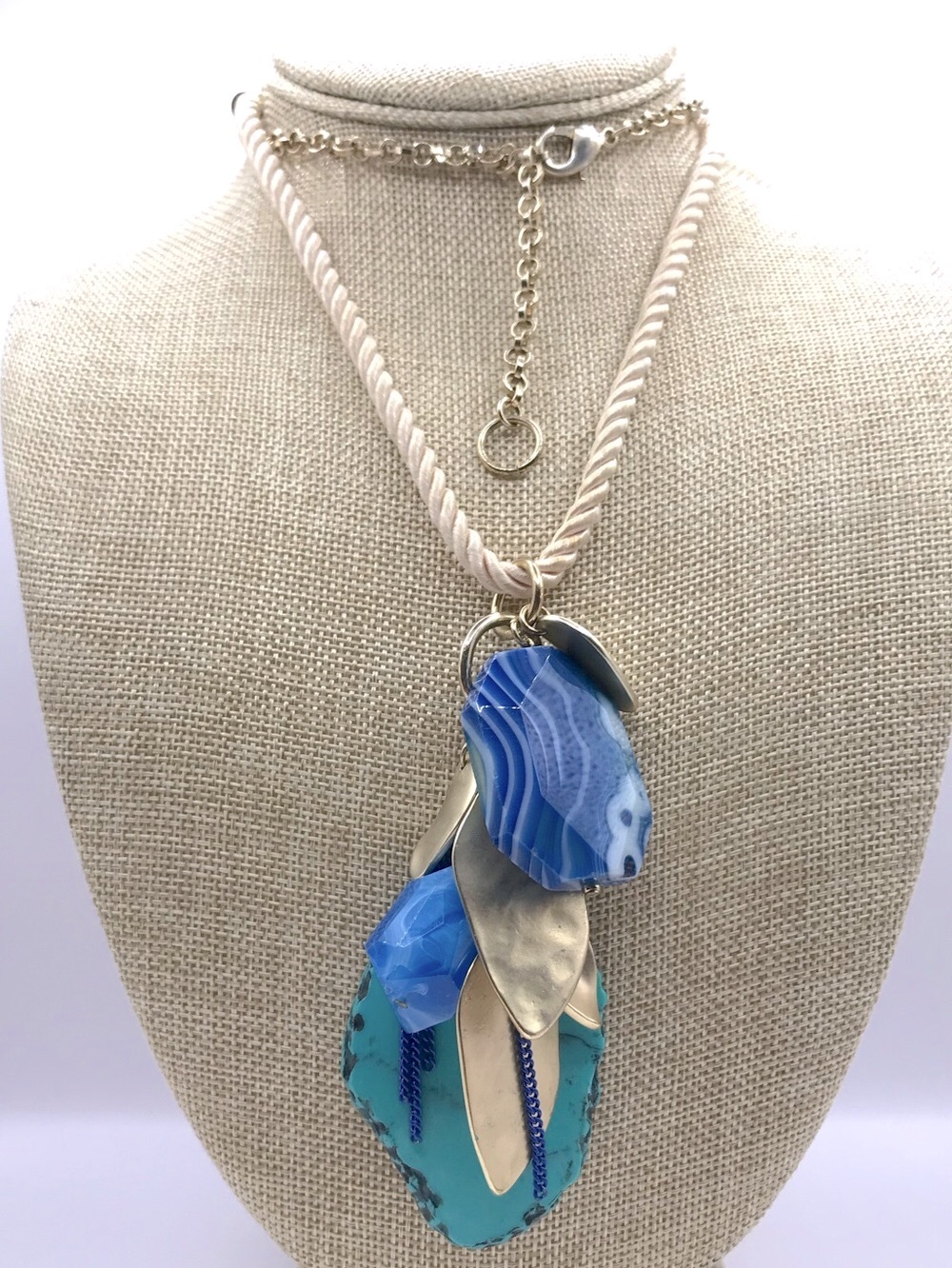 Blue & Gold-Tone Pendant Cluster Necklace